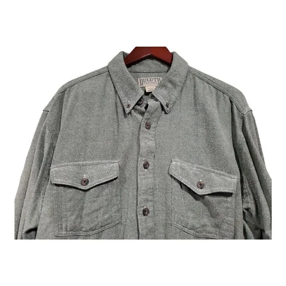 Duluth Trading Co. Men's Long-Sleeved Button-Down Green Shirt Gusseted Arm Sz LT